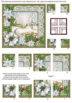 Pretty Snow Scene Green Poinsettia 5in Quad Corner Stacker