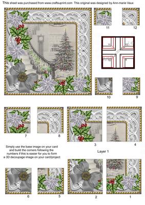Grey Christmas Tree Poinsettia 5in Quad Corner Stacker