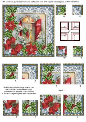 Christmas Door Poinsettia 5in Quad Corner Stacker