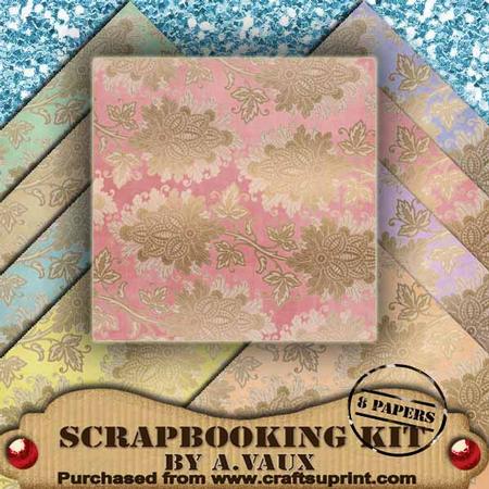 Floral Regal Gold Pastel 8 Scrapbooking Papers Kit