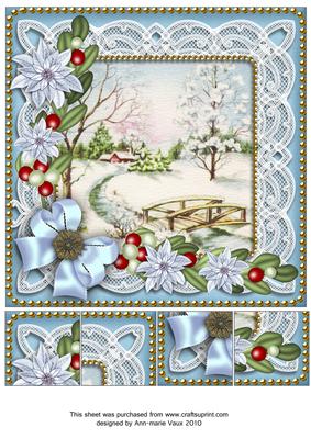 Pretty Snow Scene Blue Poinsettia 8in Picture Topper
