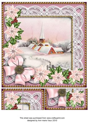 Pink Snow Church Poinsettia 8in Picture Topper