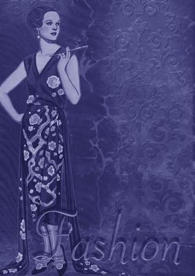 Dark Blue Fashion Lady A4 Backing Paper