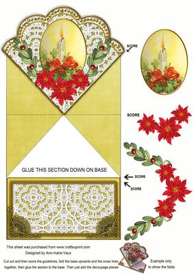 Red Candle Lemon Poinsettia Lace Spring Decoupage Card