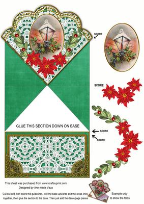 Lantern Red Poinsettia Green Lace Spring Decoupage Card