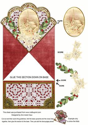 Cream Church Poinsettia Red Linen Spring Decoupage Card