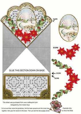 Pretty Snow Scene Poinsettia Silver Spring Decoupage Card