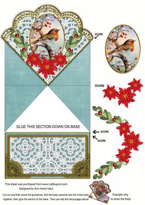 Red Robin Poinsettia Teal Lace Spring Decoupage Card