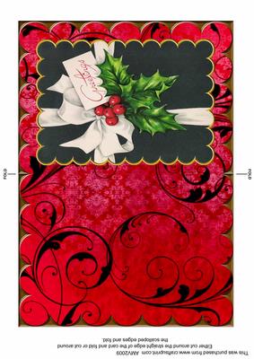 Black Christmas Holly Scallop Edge Card