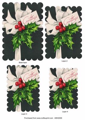 Christmas Black Holly Scallop Edge Pyramid Toppers