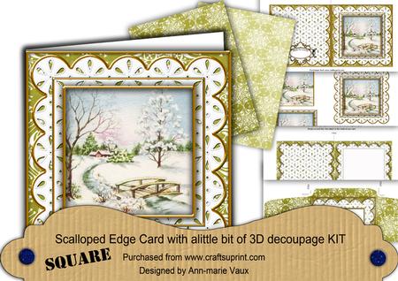 Pretty Snowscene Green Anglaise Scallop Square 3D Card Kit