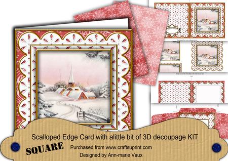 Pink Church Flake Anglaise Scallop Square 3D Card Kit