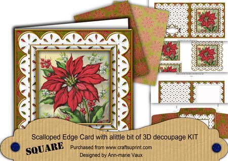 Poinsettia Red Flake Anglaise Scallop Square 3D Card Kit