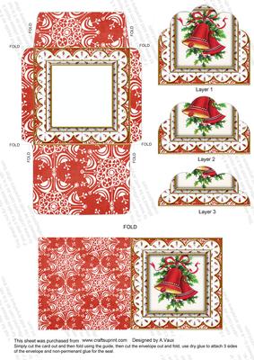 Christmas Bells Flake 3in Mini Card Envelope Bottom Stacker