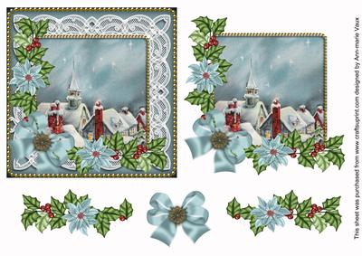 Blue Rooftops Blue Poinsettia Step by Step Decoupage Sheet