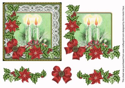 Candle Duo Red Poinsettia Step by Step Decoupage Sheet