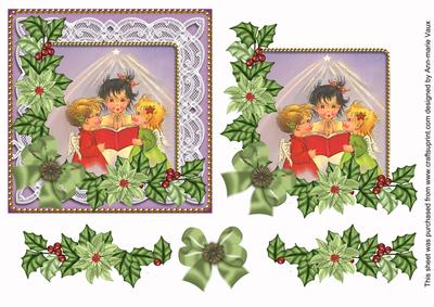 Carol Singers Green Poinsettia Step by Step Decoupage Sheet