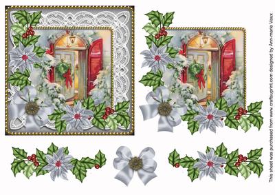 Christmas Door Silver Poinsettia Step by Step Decoupage