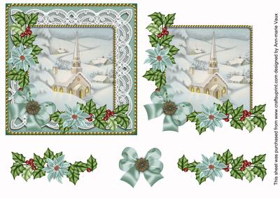 New Church Teal Poinsettia Step by Step Decoupage Sheet