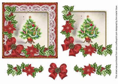 Elegant Tree Red Poinsettia Step by Step Decoupage Sheet