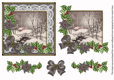Winter Walk Black Poinsettia Step by Step Decoupage Sheet