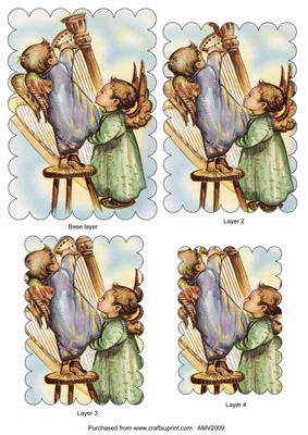 Christmas Harp Angels Scallop Edge Pyramid Toppers