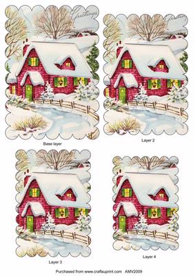 Pink Christmas House Scallop Edge Pyramid Toppers
