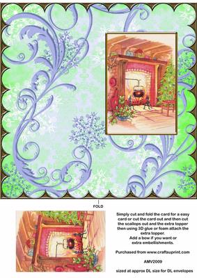 Christmas Fireplace Scallop Edge Dl Card