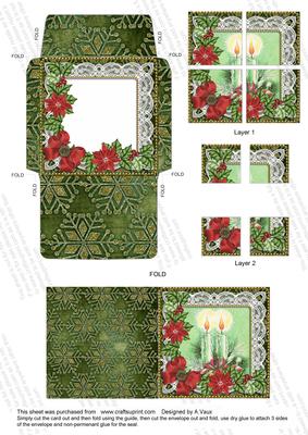 Candle Duo Poinsettia Mini Card Envelope Quad Stacker Aio