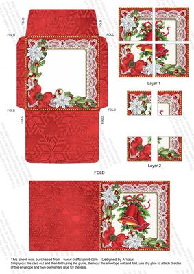 Christmas Bells Poinsettia Card Envelope Quad Stacker Aio