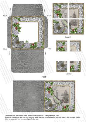 Tree Silver Poinsettia Card Envelope Quad Stacker Aio