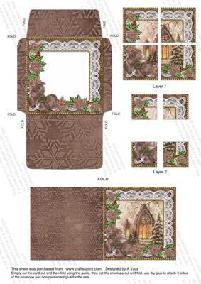 Church Window Poinsettia Card Envelope Quad Stacker Aio