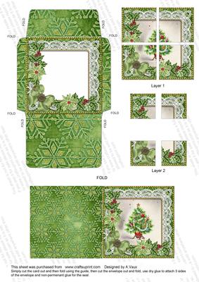 Elegant Tree Green Poinsettia Card Envelope Quad Stacker Aio