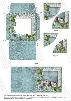 Rooftops Blue Poinsettia Mini Card Envelope Duo Stacker Aio