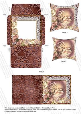 Snowy Village Poinsettia Card Envelope Pointy Stacker Aio
