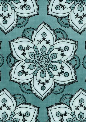 Dusky Teal Large Mosaic Flower Linen A4 Backing Paper