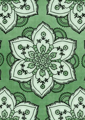 Mid Green Large Mosaic Flower Linen A4 Backing Paper