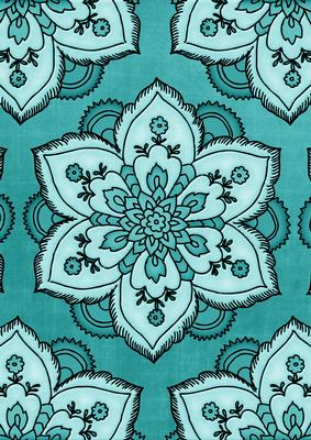 Teal Large Mosaic Flower Linen A4 Backing Paper