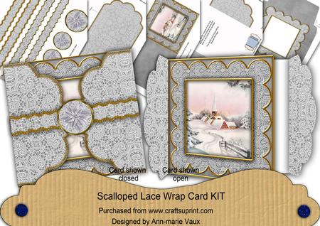 Pink Church Grey Poinsettia 3D Scallop Wrap Card Kit
