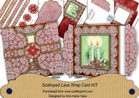 Candle Duo Red Poinsettia 3D Scallop Wrap Card Kit