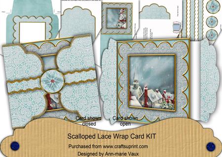 Rooftops Blue Poinsettia 3D Scallop Wrap Card Kit