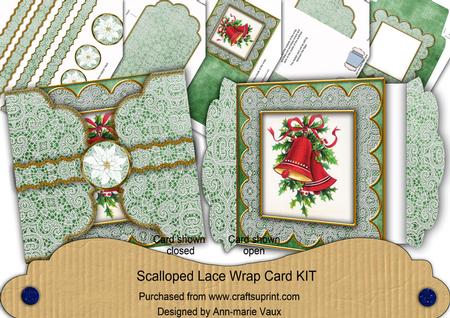 Christmas Bells White Poinsettia 3D Scallop Wrap Card Kit