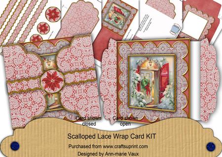 Christmas Door Red Poinsettia 3D Scallop Wrap Card Kit