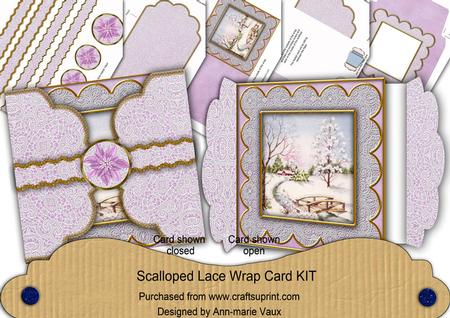 Pretty Snowscene Lilac Poinsettia 3D Scallop Wrap Card Kit