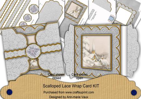 Ice Church Grey Poinsettia 3D Scallop Wrap Card Kit