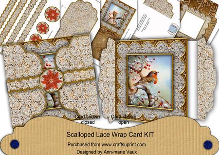 Red Robin Bronze Flake Poinsettia 3D Scallop Wrap Card Kit