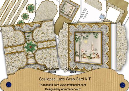 Winter Pub Green Poinsettia 3D Scallop Wrap Card Kit