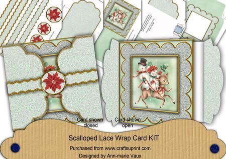 Christmas Ride Red Poinsettia 3D Scallop Wrap Card Kit