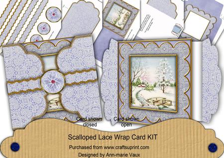 Pretty Snowscene Blue Poinsettia 3D Scallop Wrap Card Kit