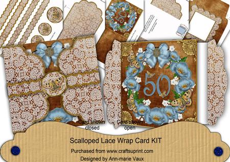 Chocolate Teal 50 Poppy 3D Scallop Wrap Card Kit